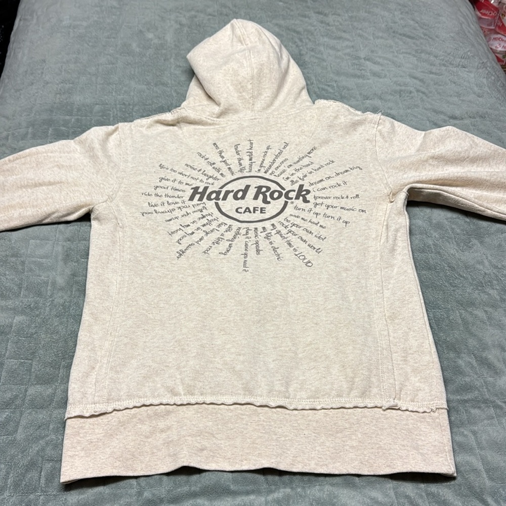 Hard Rock Cafe Amsterdam Hooded Sweatshirt, Hoodie, Zip-Up, Cream, Size L
